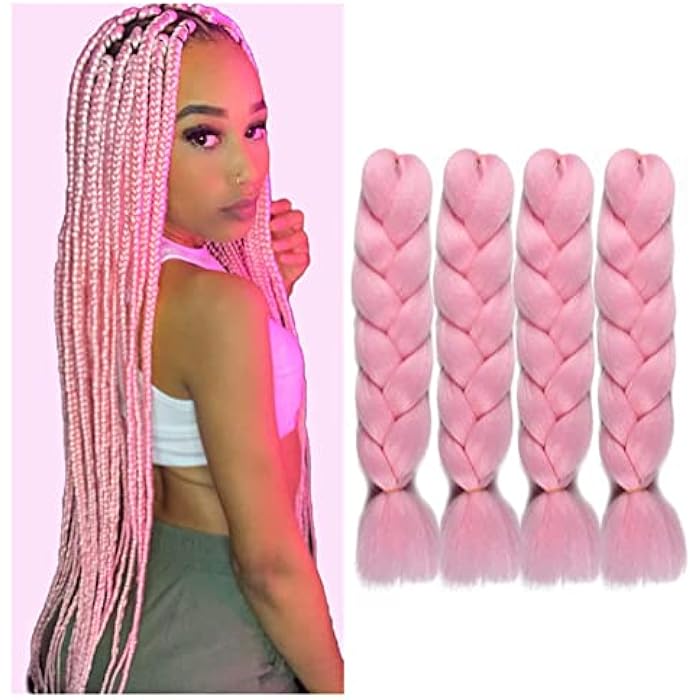 Goodern Braiding Hair Extensions Jumbo Braid Crochet Colorful Hair Heat Resistant Synthetic Hair Clips Party Cosplay Costume Wear for Women Girls(pink,100G/pc, 4 pcs/lot) - Image 1